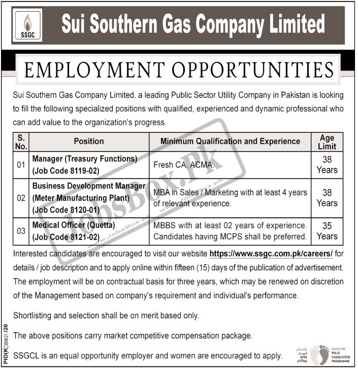 Sui Southern Gas SSGS Jobs 2022