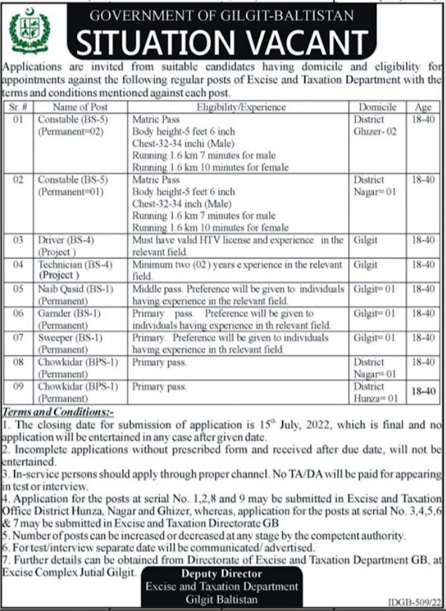 Excise and Taxation Department Jobs 2022