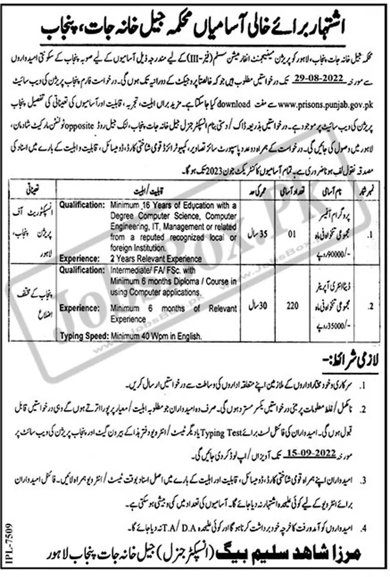 Government Jobs For Data Entry Operators in Punjab