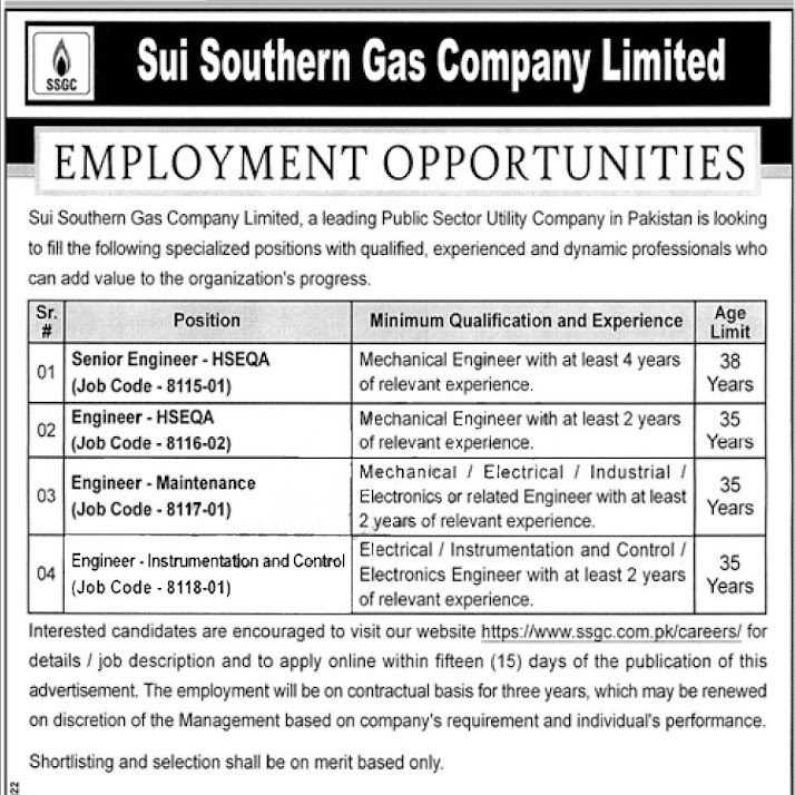 Sui Southern Gas Company SSGC Jobs 2022